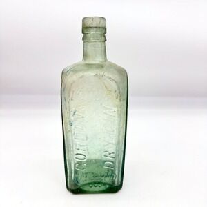 Vintage Gordons Dry Gin Bottle‎ Aqua Green Glass Embossed London England Antique